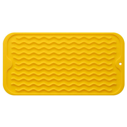 Picture of MicoYang Silicone Dish Drying Mat for Multiple Usage,Easy clean,Eco-friendly,Heat-resistant Silicone Mat for Kitchen Counter,Sink,Bar,Bottle,or Cup Yellow S 12 inches x 6 inches