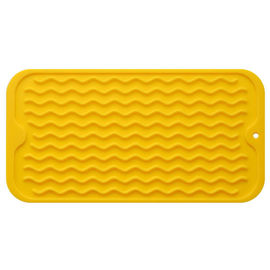 Picture of MicoYang Silicone Dish Drying Mat for Multiple Usage,Easy clean,Eco-friendly,Heat-resistant Silicone Mat for Kitchen Counter,Sink,Bar,Bottle,or Cup Yellow S 12 inches x 6 inches
