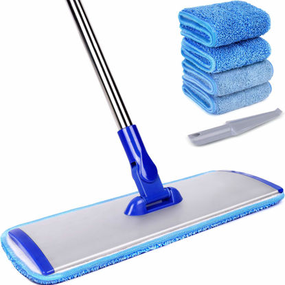 Picture of 18" Professional Microfiber Mop Floor Cleaning System, Flat Mop with Stainless Steel Handle, 4 Reusable Washable Mop Pads, Wet and Dust Mopping for Hardwood, Vinyl, Laminate, Tile Cleaning