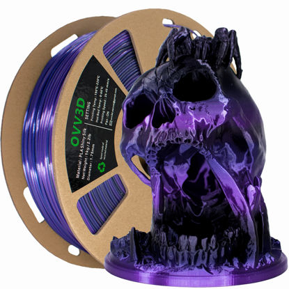 Picture of PLA Filament 1.75mm, 3D Printer Filament Silk Black Purple Color Changing, Silk PLA Filament, 3D Printing Filament 1.75 +/-0.02mm, 1kg