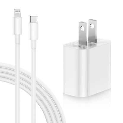 Picture of 1Pack iPhone Fast Charger - Apple MFi Certified - 20W USB C Wall Charger with 6Ft Type C to Lightning Cable for iPhone 13 12 11 Pro XR XS Max X 8 Plus iPad AirPods Pro - Supports Power Delivery(White)