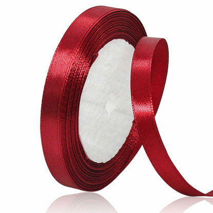Picture of Solid Color Burgundy Satin Ribbon, 3/8 Inches x 25 Yards Fabric Satin Ribbon for Gift Wrapping, Crafts, Hair Bows Making, Wreath, Wedding Party Decoration and Other Sewing Projects