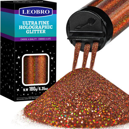 Picture of Holographic Ultra Fine Glitter, 180G/6.35OZ Resin Glitter Powder Sequins Flakes, 1/128" Metallic Iridescent Glitter for Resin Tumblers Art Crafts, Hair Face Body Nail Glitter, LEOBRO Brown Glitter