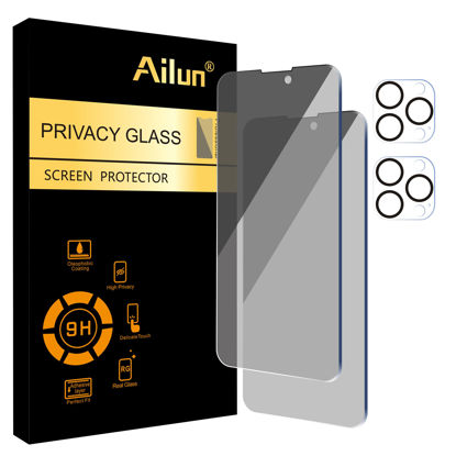 Picture of Ailun 2Pack Privacy Screen Protector for iPhone 14 Pro Max[6.7 inch] + 2 Pack Camera Lens Protector, Sensor Protection, Dynamic Island Compatible, Anti Spy Private Tempered Glass Film, Case Friendly, [9H Hardness] - HD [Black] [4 Pack]