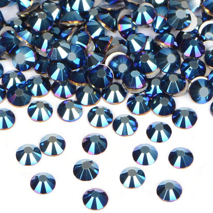 Picture of 2880PCS Art Nail Rhinestones non Hotfix Glue Fix Round Crystals Glass Flatback for DIY Jewelry Making with one Picking Pen (ss10 2880pcs, Mine Blue)