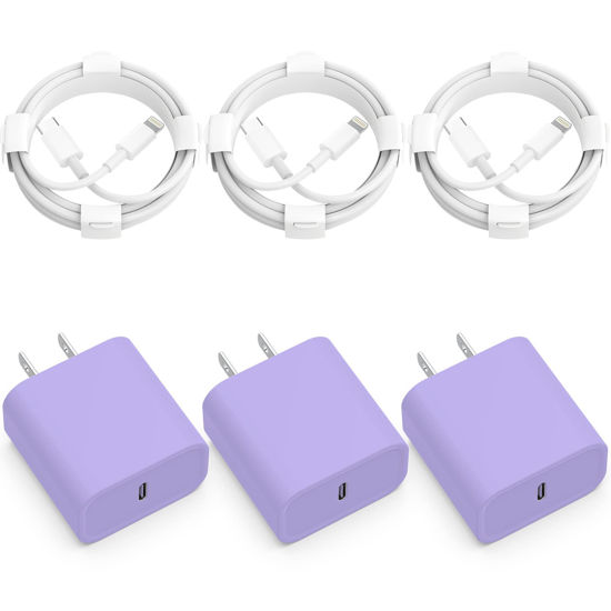 Picture of 3-Pack iPhone 14 13 12 11 Fast Charger,【Apple MFi Certified】 20W PD USB C Wall Charger 6FT Cable Fasting Charging Adapter Compatible with iPhone 14Pro/13 Pro/12/12 Pro Max/11 Pro Max/XS Max/XS-Purple