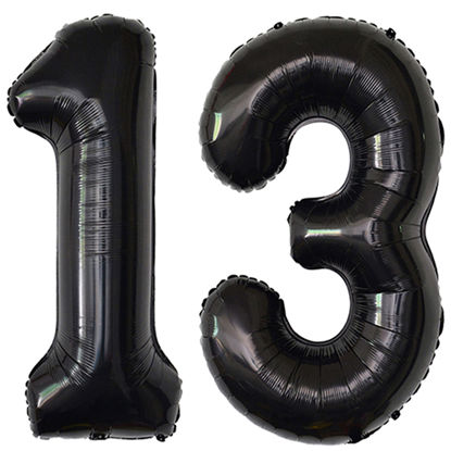 Picture of 13 Number Balloons Black Big Giant Jumbo Big Large 13 or 31 Foil Mylar Helium Number Balloons Black 13th 31st Birthday Party Anniversary Events Decorations for Boy Girl