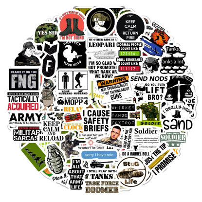 Picture of 100Pcs Funny Army Stickers and Decals - Small Vinyl Military Stickers and Decals for Hard Hat & Helmets, Laptops, Water Bottles - Military Gifts, Army Gifts for Adults