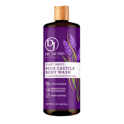 Picture of Dr Jacobs Naturals All-Natural Castile Lavender Body Wash with Plant-Based Ingredients - Gentle and Effective - Sulfate-Free, Paraben-Free, and Cruelty-Free Formula for Nourished Skin (32 oz, 1 Pack)
