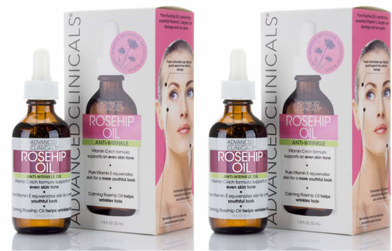 Picture of Advanced Clinicals Rosehip Oil Facial Skin Care Serum Moisturizer Face Oil W/Vitamin C & Vitamin E For Reducing Appearance Of Sun Damage Skin, Age Spots, & Wrinkles, 1.8 Fl Oz (Pack of 2)