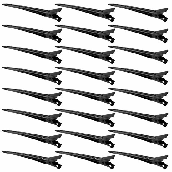 Picture of 24 Packs Duck Bill Clips, Bantoye 3.35 Inches Rustproof Metal Alligator Curl Clips with Holes for Hair Styling, Hair Coloring, Black