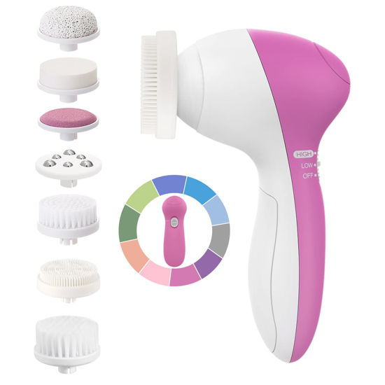Picture of COSLUS Facial Cleansing Brush Face Scrubber: 7in1 JBK-D Electric Exfoliating Spin Cleanser Device Waterproof Deep Cleaning Exfoliation Rotating Spa Machine - Electronic Acne Skin Wash Spinning System