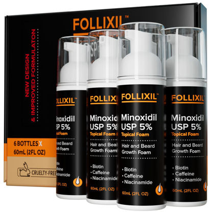 Picture of 5% Minoxidil for Men and Women Foam - NO PG 6 Months - Hair Growth Topical for Scalp and Beard with Biotin, Caffeine and Niacinamide - Hair Regrowth Treatment For Stronger, Thicker Longer Hair