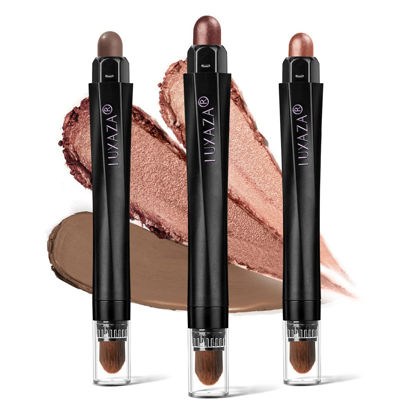 Picture of LUXAZA 3PCS Eyeshadow Stick,Shimmer Red And Matte Brown Cream Eyeshadow Pencil Crayon with Crease-proof Formula,Waterproof & Long Lasting Eye Shadow Sticks Set