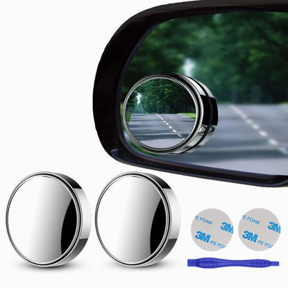Picture of 2 pcs Blind Spot Mirrors, 2" Round HD Glass Convex 360° Wide Angle Side Rear View Mirror with ABS Housing for Cars SUV and Trucks, Silver, Pack of 2