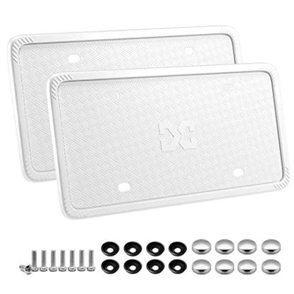 Picture of XCLPF Silicone White License Plate Frame Covers 2 Pack- Front and Back Car Plate Bracket Holders. Rust-Proof, Rattle-Proof, Weather-Proof (White)