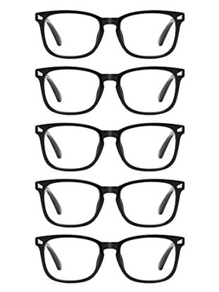 Picture of CCVOO 5 Pack Reading Glasses Blue Light Blocking, Filter UV Ray/Glare Computer Readers Fashion Nerd Eyeglasses Women/Men (Light Black, 4.0)