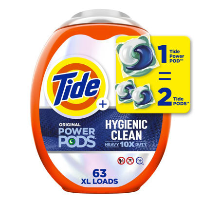 Picture of Tide Hygienic Clean Heavy 10x Duty Power PODS Laundry Detergent Pacs Original 63 count For Visible and Invisible Dirt