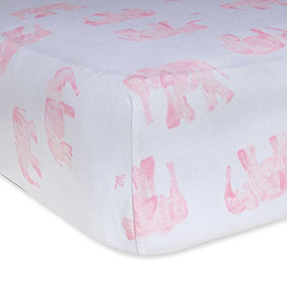 Picture of Burt's Bees Baby Fitted Crib Sheet, Boys & Unisex 100% Organic Cotton for Standard Crib & Toddler Mattresses, Blossom Elephants