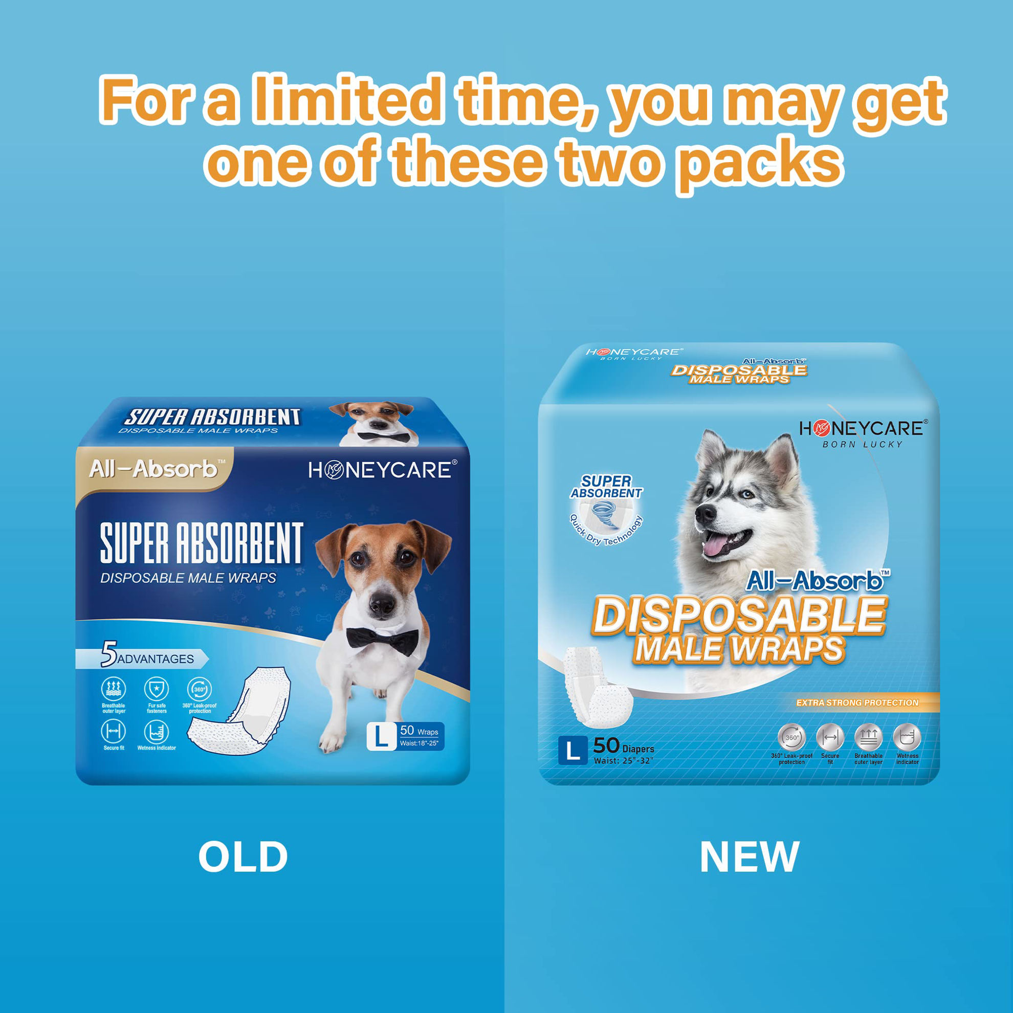 GetUSCart AllAbsorb A24 Male Dog Wrap, 50 Count, Large