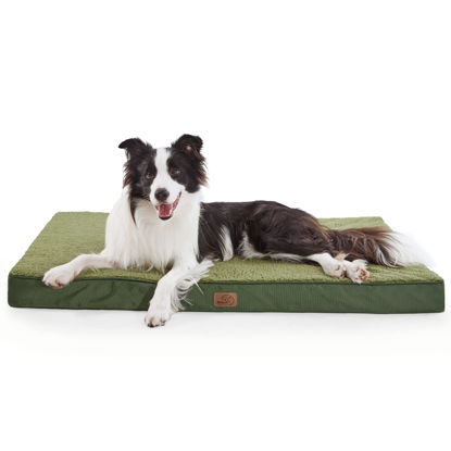 Picture of Bedsure Extra Large Dog Bed for Large Dogs - XL Orthopedic Dog Beds with Removable Washable Cover, Egg Crate Foam Pet Bed Mat, Suitable for Dogs Up to 100 lbs, Dark Green
