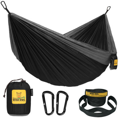 Picture of Wise Owl Outfitters Hammock for Camping Double Hammocks Gear for The Outdoors Backpacking Survival or Travel - Portable Lightweight Parachute Nylon DO Black & Grey