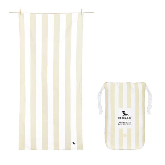 Picture of Dock & Bay Beach Towel - Quick Dry, Sand Free - Compact, Lightweight - 100% Recycled - Includes Bag - Cabana Light - Bora Bora Beige - Large (160x90cm, 63x35)