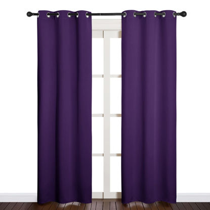Picture of NICETOWN Blackout Curtain Panels for Kids Room, Triple Weave Home Decoration Thermal Insulated Solid Ring Top Blackout Curtains/Drapes (Set of 2, 34 x 84 inches, Royal Purple)