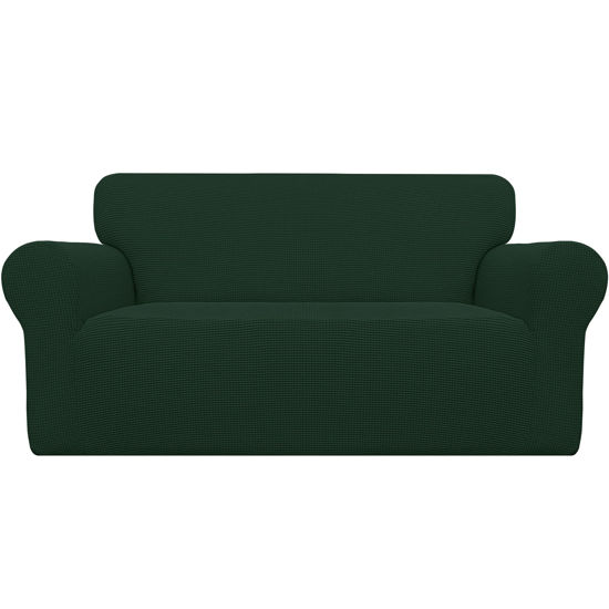 Picture of Easy-Going Stretch Oversized Loveseat Slipcover 1-Piece Sofa Cover Furniture Protector Couch Soft with Elastic Bottom for Kids Polyester Spandex Jacquard Fabric Small Checks Dark Green