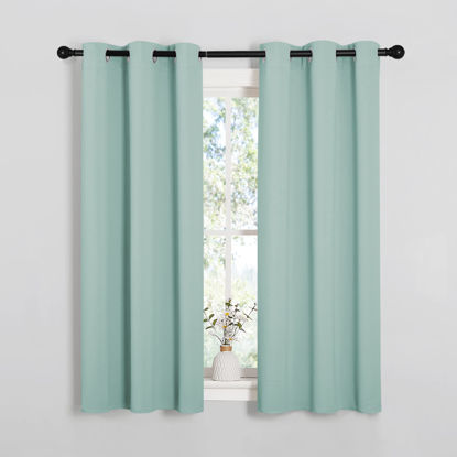Picture of NICETOWN Window Curtain Panels, Thermal Insulated Solid Grommet Blackout Draperies/Drapes for Loft, Dorm (Aqua, One Pair, 34 by 54-inch)