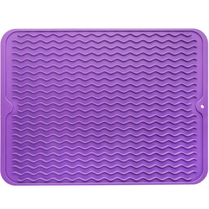 Picture of MicoYang Silicone Dish Drying Mat for Multiple Usage,Easy clean,Eco-friendly,Heat-resistant Silicone Mat for Kitchen Counter or Sink,Refrigerator or Drawer liner Purple L 16 inches x 12 inches