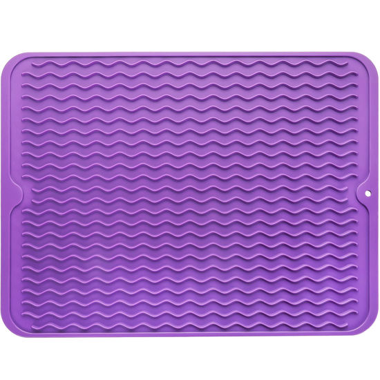 Picture of MicoYang Silicone Dish Drying Mat for Multiple Usage,Easy clean,Eco-friendly,Heat-resistant Silicone Mat for Kitchen Counter or Sink,Refrigerator or Drawer liner Purple L 16 inches x 12 inches
