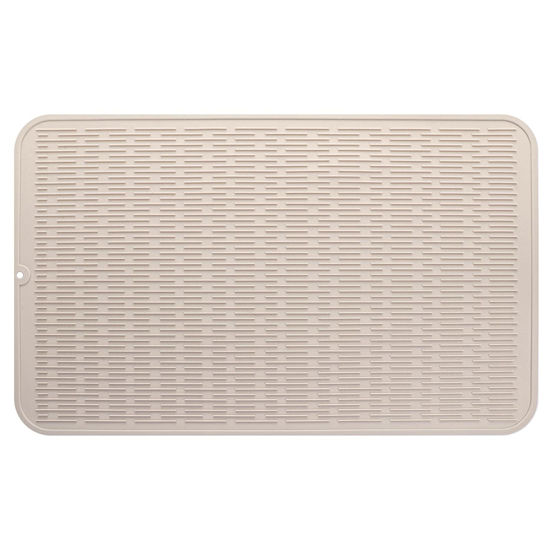 Picture of MicoYang Silicone Dish Drying Mat for Multiple Usage,Easy clean,Eco-friendly,Heat-resistant Silicone Mat for Kitchen Counter or Sink,Refrigerator or Drawer Liner Tapioca XXXL 28 inches x 18 inches