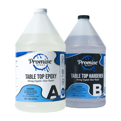 Picture of Promise Epoxy - Clear Table Top Epoxy Resin That Self Levels, This is a 2 Gallon High Gloss (1 Gallon Resin + 1 Gallon Hardener) Kit That’s UV Resistant - It’s DIYer with Minimal Bubbles
