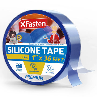 Picture of XFasten Self Fusing Silicone Tape Blue 1" X 36-Foot, Silicone Tape for Plumbing, Leak Seal Tape Waterproof, Silicone Grip Tape, Rubber Tape Thick for Pipe, Hose Repair Tape, Stop Leak Tape