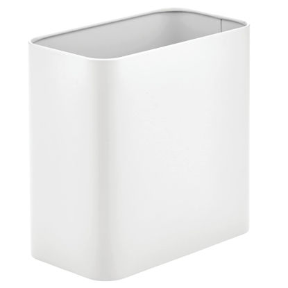 Picture of mDesign Small Metal 2.4 Gallon Trash Can Wastebasket Garbage Bin for Bathroom - Mini Slim Rubbish Waste Bin Trashcans for Master or Guest Bath, Bedroom, Garage, Laundry Room, or Playroom, White, Pack of 1