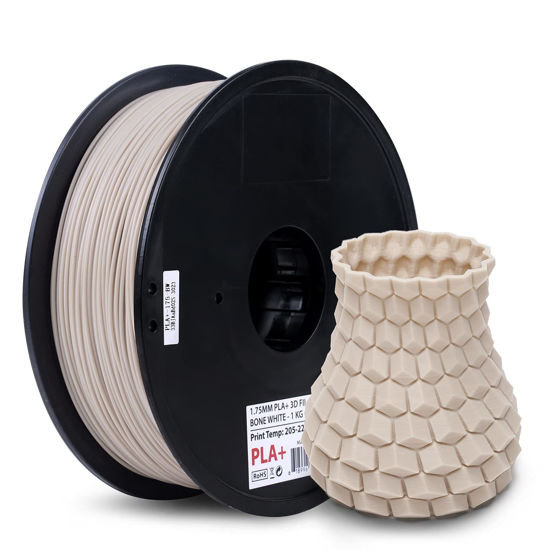 Picture of Inland PLA Plus (PLA+) 3D Printer Filament 1.75mm - PLA Pro Dimensional Accuracy +/- 0.03 mm - 1 kg Spool (2.2 lbs) - Fits FDM/FFF Printers - Odor Free, Clog Free 3D Printing Filaments - Bone White