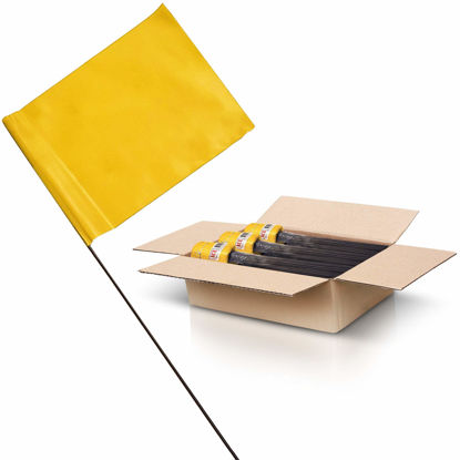 Picture of Yellow Marking Flags 1000 Pack - 4x5-Inch Marker Flags - 15-Inch Wire - Small Yard Flags Marking Flags for Lawn, Irrigation Flags, Lawn Flags Markers, Landscape Flags, Survey Flags, Sprinkler Flags