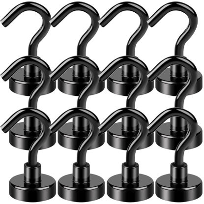 Picture of LOVIMAG Black Magnetic Hooks, 25Lbs Strong Magnetic Hooks Heavy Duty with Epoxy Coating for Refrigerator, Magnetic Cruise Hooks for Hanging, Classroom, Office, and Kitchen - Pack of 12
