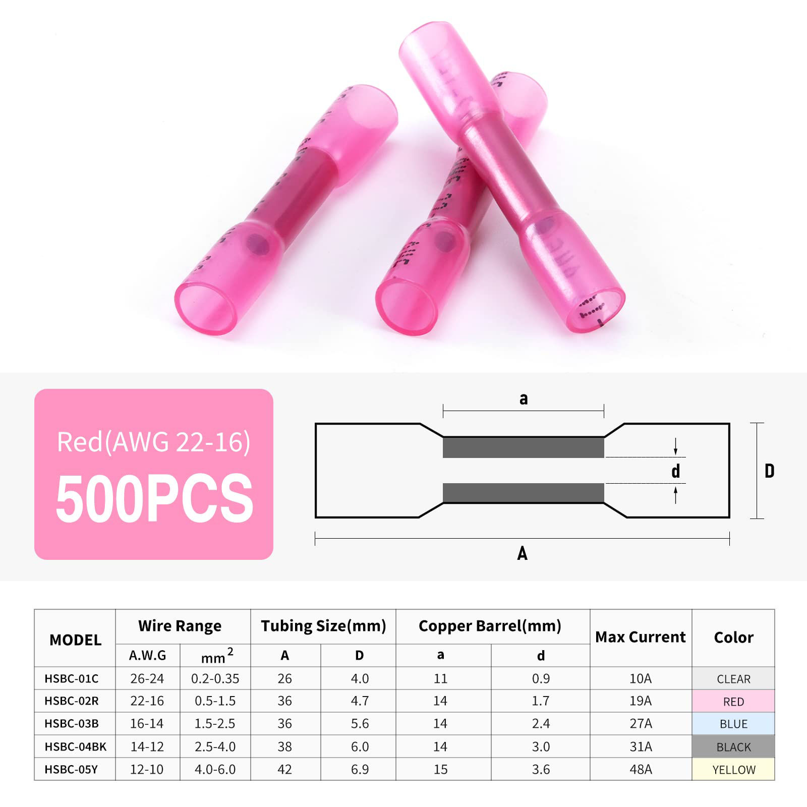 100 Connettori Heat Shrink Butt Connectors, 22 - Foto 7