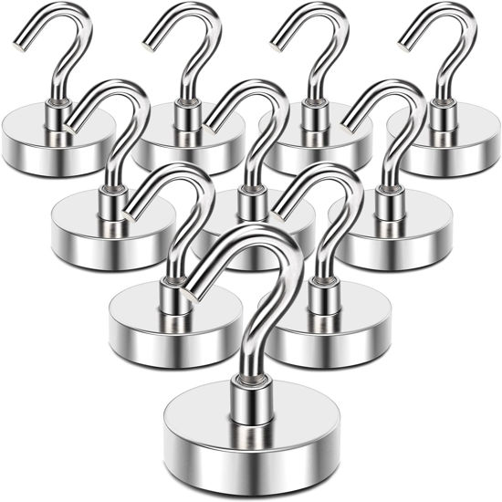 Picture of MIKEDE Magnetic Hooks, 80 Lbs Heavy Duty Earth Magnets with Hooks for Cruise Cabin, 10 Pcs Strong Cruise Magnetic Hooks for Hanging, Metal Magnetic Hanger for Grill, Fridge, Kitchen