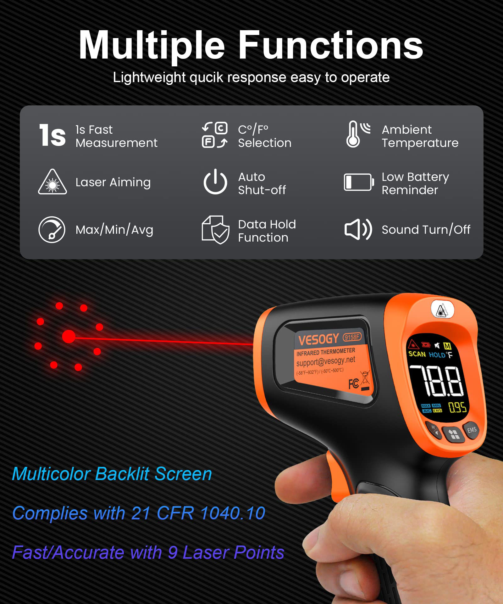 Infrared Thermometer Temperature Gun -58Ã‚°F ~932Ã‚°F, Digital Laser