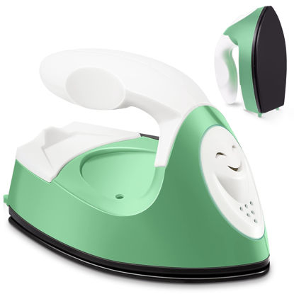 Picture of Mini Craft Iron Mini Heat Press Mini Iron Portable Handy Heat Press Small Iron with Charging Base Accessories for Beads Patch Clothes DIY Shoes T-Shirts Heat Transfer Vinyl Projects (Green)