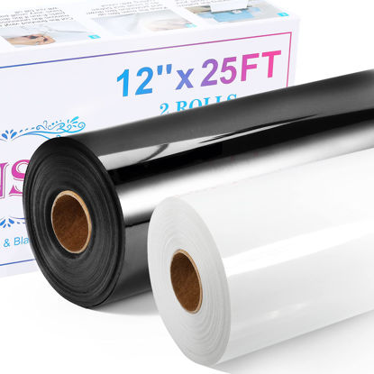 Picture of XSEINO White and Black Heat Transfer Vinyl Roll, 12" x 25ft - 2Rolls HTV Vinyl Roll with Teflon for Shirts, Iron on Vinyl for Cricut & Cameo - Easy to Cut for Heat Vinyl Design