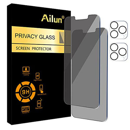Picture of Ailun 2Pack Privacy Screen Protector for iPhone 13 Pro Max[6.7 inch] + 2 Pack Camera Lens Protector, Anti Spy Private Tempered Glass Film, [9H Hardness] - HD [Black][4 Pack]