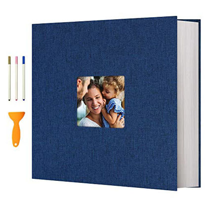 Picture of Vienrose Photo Album Self Adhesive 13x12.6 for 600 Photos Linen Scrapbook 120 Pages Navy