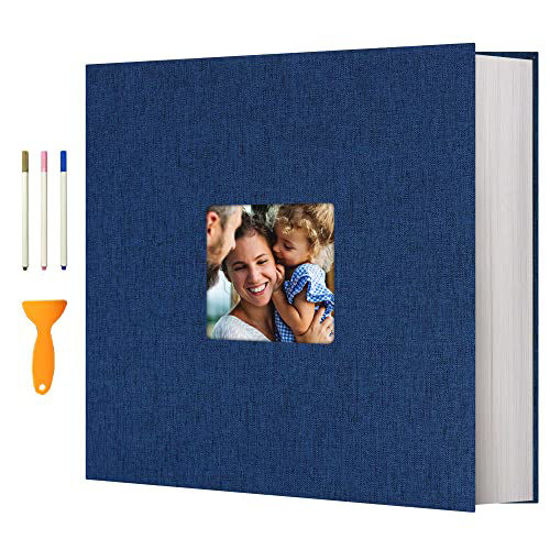 Picture of Vienrose Photo Album Self Adhesive 13x12.6 for 600 Photos Linen Scrapbook 120 Pages Navy