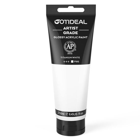 Picture of GOTIDEAL Acrylic Paint Titanium White Tubes(250ml, 8.79 oz) Non Toxic Non Fading,Rich Pigments for Painters, Adults & Kids, Ideal for Canvas Wood Clay Fabric Ceramic Craft Supplies