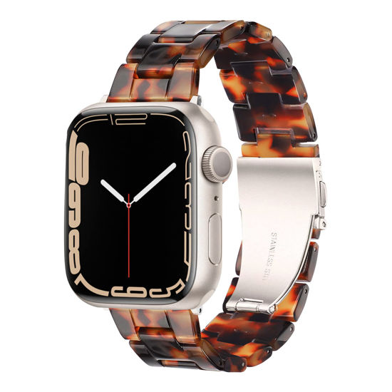 For Apple Watch Series 7 / 8 45mm Resin Watch Strap Set with Case Cover  Smart Watch Replacement Band - Tortoiseshell Color Wholesale