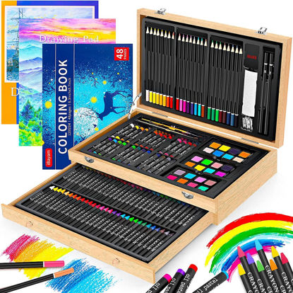 Picture of Art Supplies, iBayam 150-Pack Deluxe Wooden Art Set Crafts Drawing Painting Kit with 1 Coloring Book, 2 Sketch Pads, Creative Gift Box for Adults Artist Beginners Kids Girls Boys